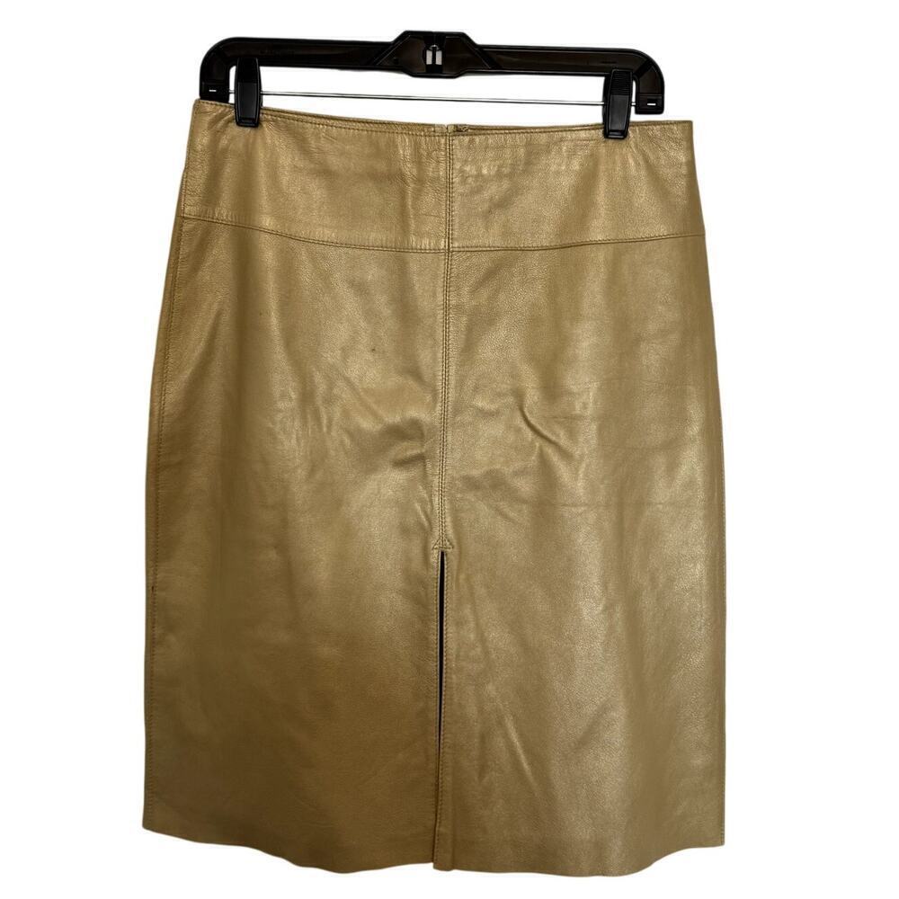 Vintage Y2K Leather Gold Yellow BEBE Knee-Length Skirt Size 8 - Picture 4 of 7
